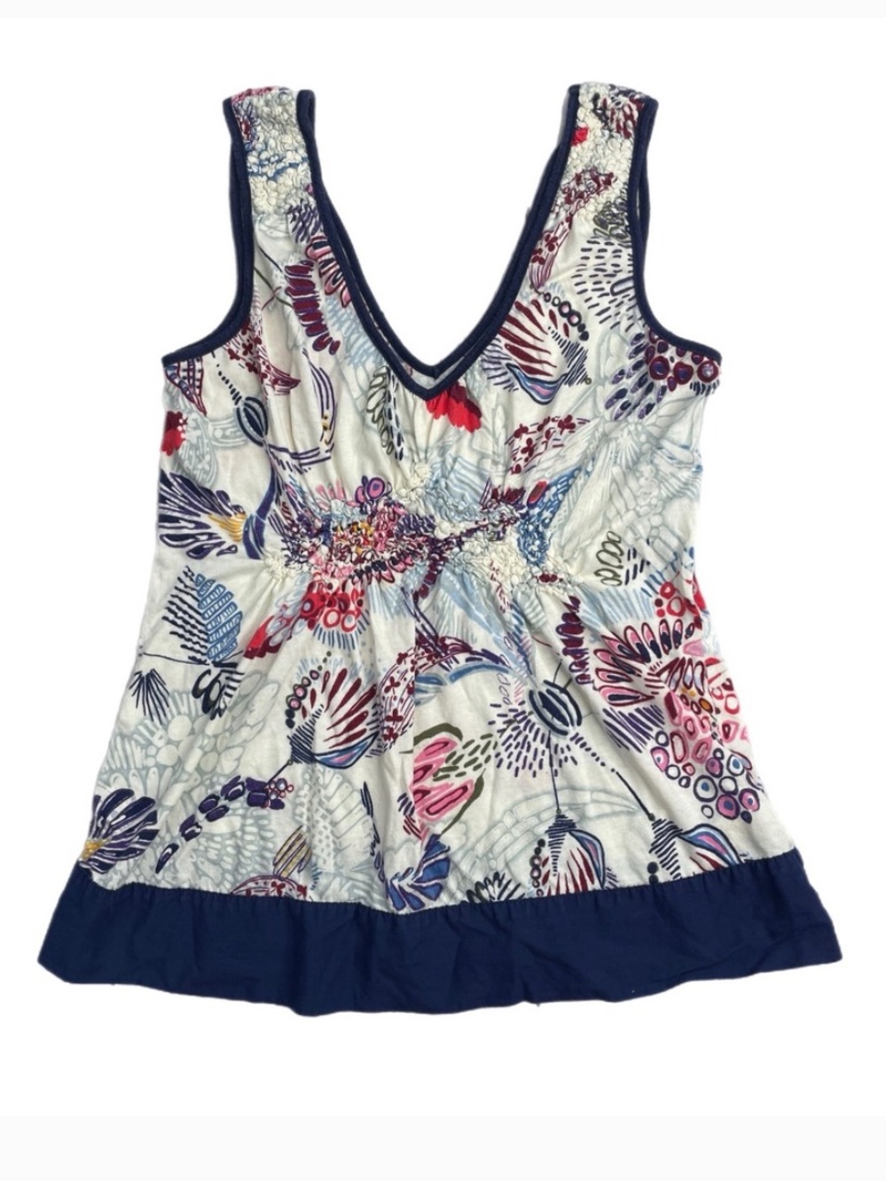 Ric rac Anthropologie Sleeveless Floral Print V-Neck Tank Top - White/Multi